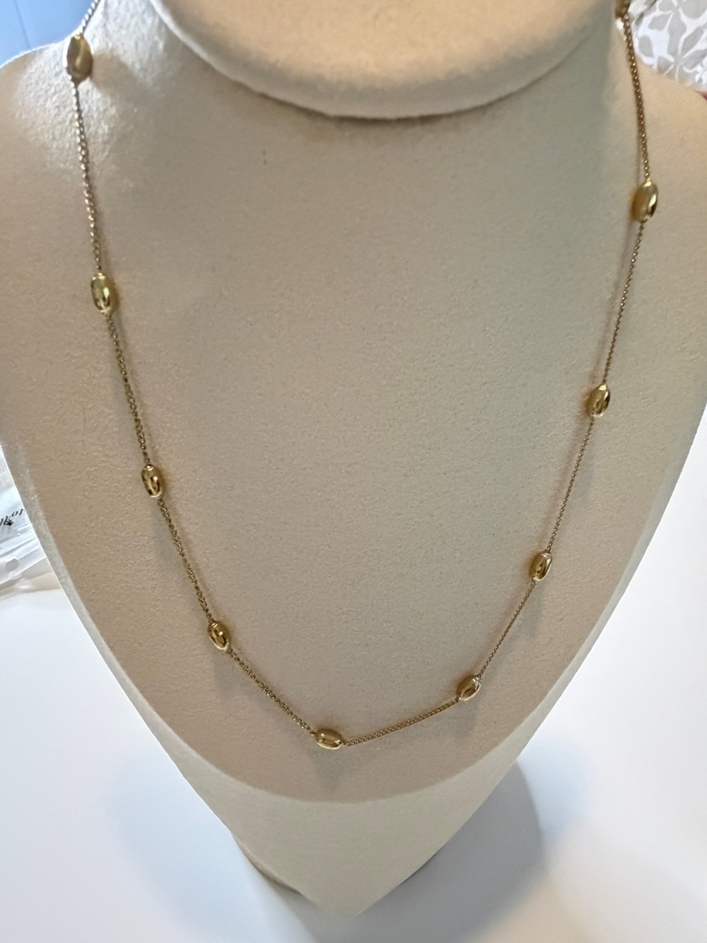 New Gold Tone Oval Bead Station Necklace 18” + Extender Minimalist Layering